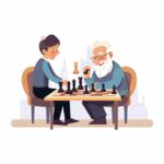 Kid Play Chess with grandfather